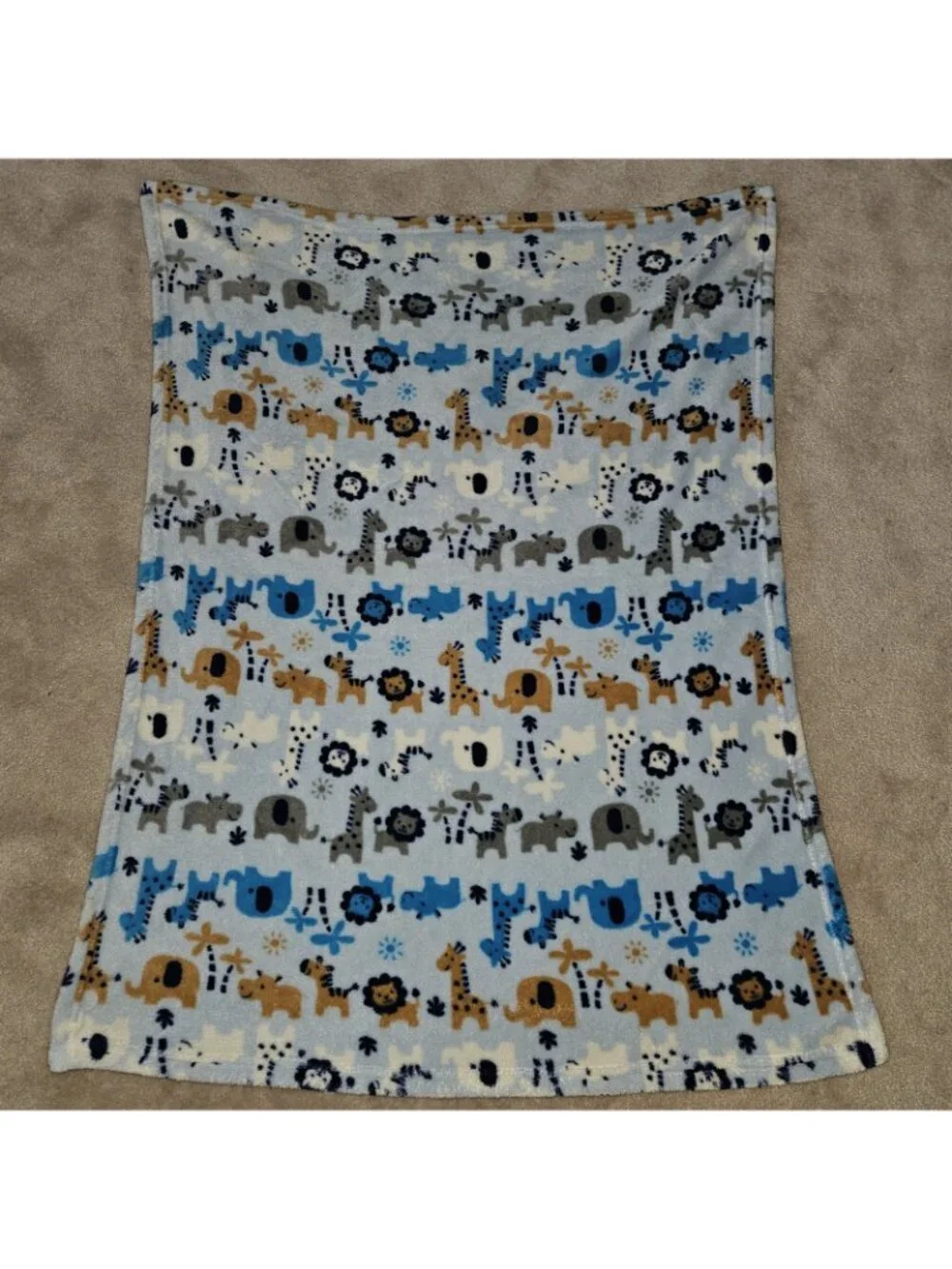 Baby Gear Blue Fleece Blanket Elephant Lion Hippo Giraffe Zebra Gray Brown White
